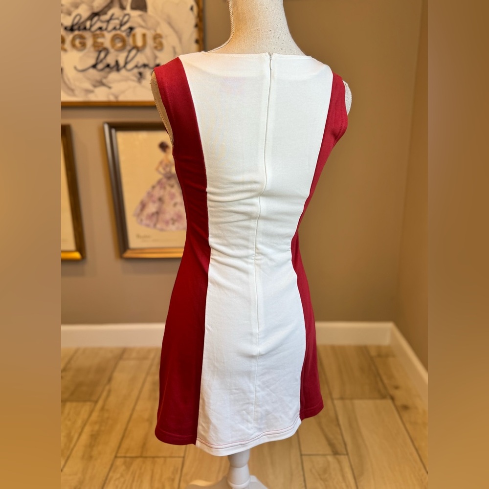 New! QUEEN OF SPARKLES Crimson and White Sequin Alabama Mini Dress - Picture 8 of 9